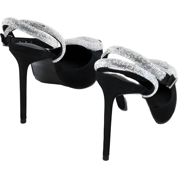 Steve Madden Vienna Rhinestone Slingback Heels Black Women's US 7.5 - Picture 3 of 6